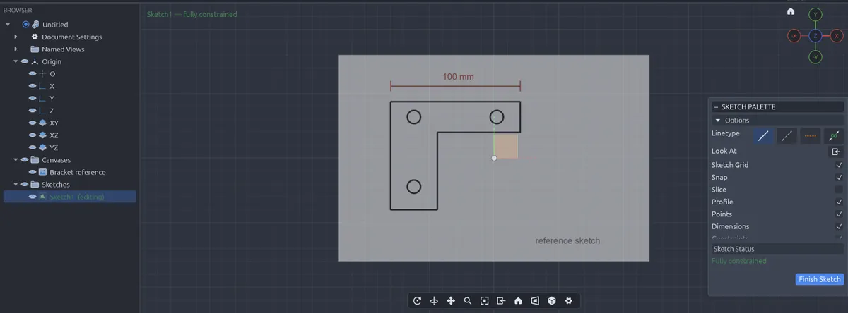 An image inserted as a canvas in SolidCraft, shown semi-transparent on the XY plane with a Canvases folder in the Browser panel